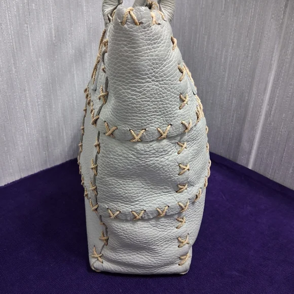 Berge Italian Leather Bag Tote Shouler Powder Blue - Picture 5 of 17
